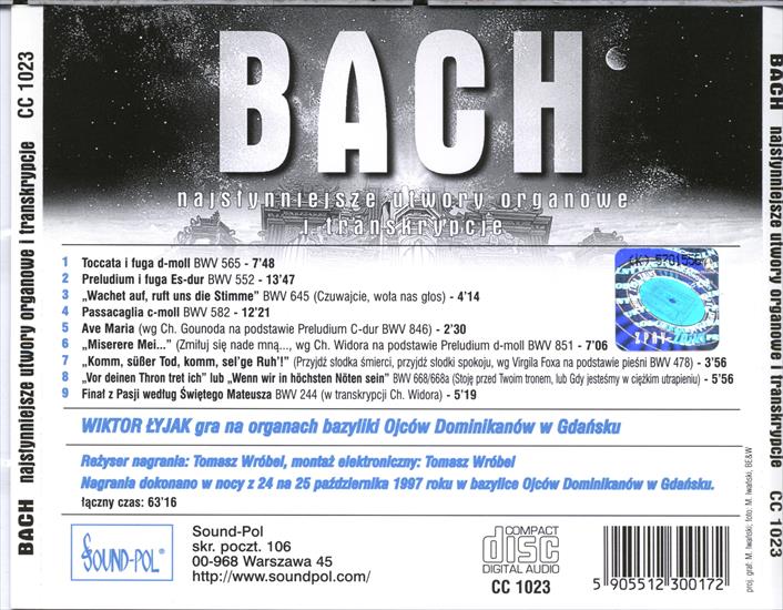 Bach - Najsłynniejsze utwory organowe i transkrypcje - Okładka rewers.jpg