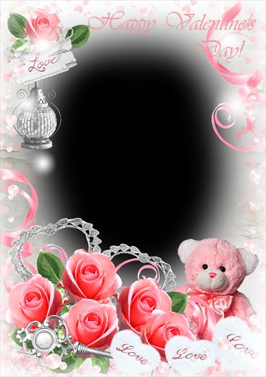 Ramki Photoshop Romantyczne - pink roses and hearts eng.png