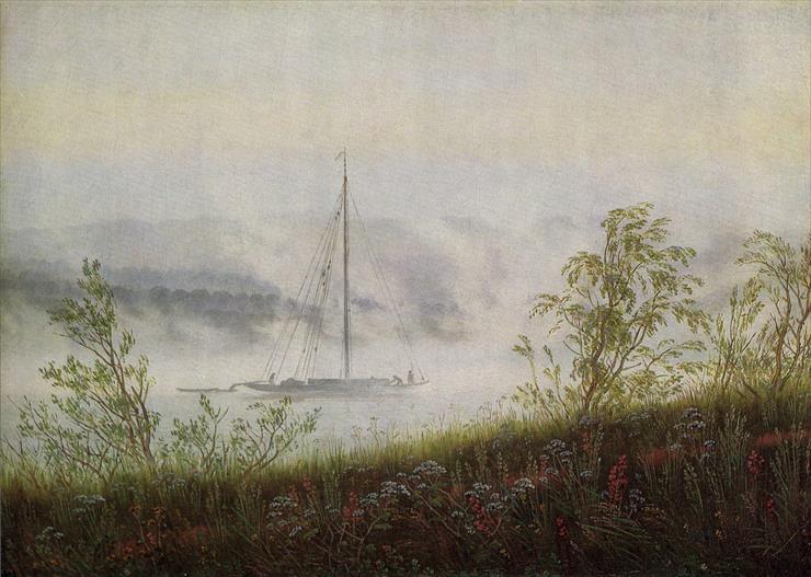 Friedrich Caspar David 1774  1840 - Bateau sur lElbe, le matin dans le brouillard 1825 Huile sur toile  22,5x30,8.jpg