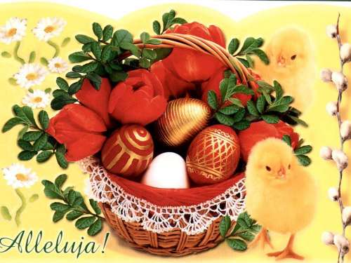 Wielkanoc - Wielkanoc koszyk pisanek z kurczakiem.jpg
