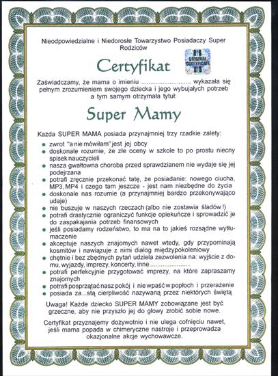 dyplomy, zaświadczenia i pieczątki - Certyfikat Super Mamy.JPG