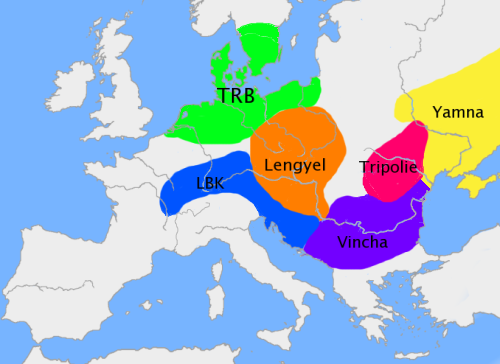 Kultury neolityczne i... - Old_Europe. Mapa znaczniejszych kultur neolity...w końcu czwartego tysiąclecia p.n.e. w Europie.png