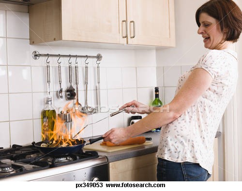   MISHAPS - Woman with pan on fire on stove.jpg