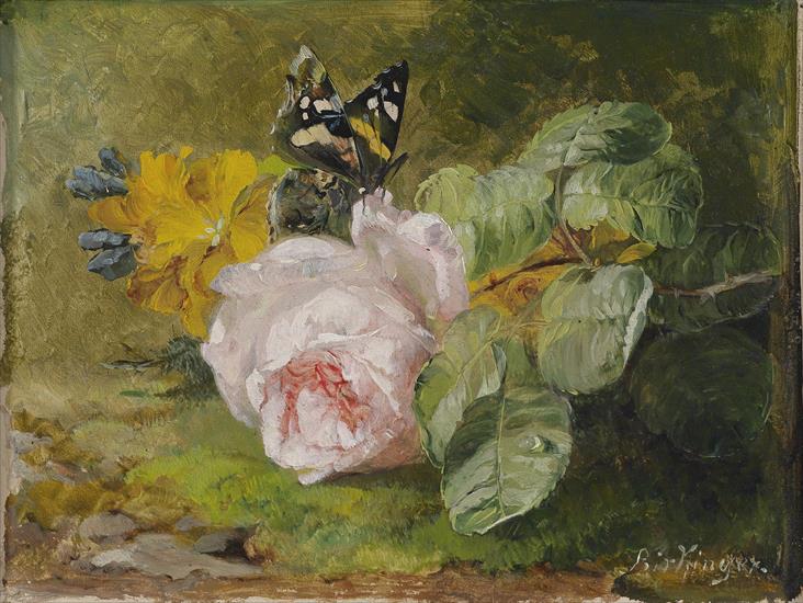 obrazy olejne kwiaty - Roses and Butterflies on a Woodland Floor.jpg