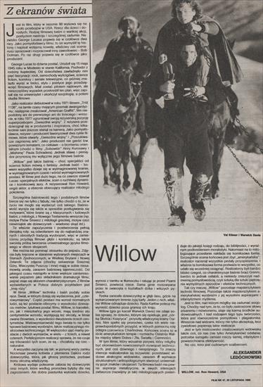 Recenzje i opisy ... - Willow 1988, reż. Ron Howard Val Kilmer, Warwick...evin Pollak, Billy Barty. Film nr 47, 20 XI 1988.jpg